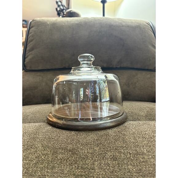 Vintage Genuine Wooden Cheese Board With Covered Dome Heavy Clear Glass Cover - Picture 7 of 7